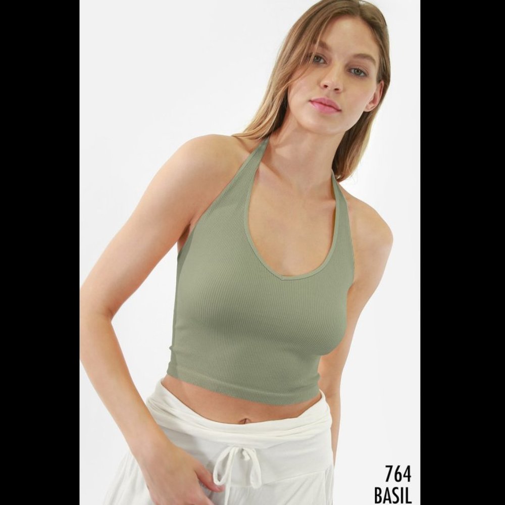 NEW Basil Green Crop Halter with Ribbing
